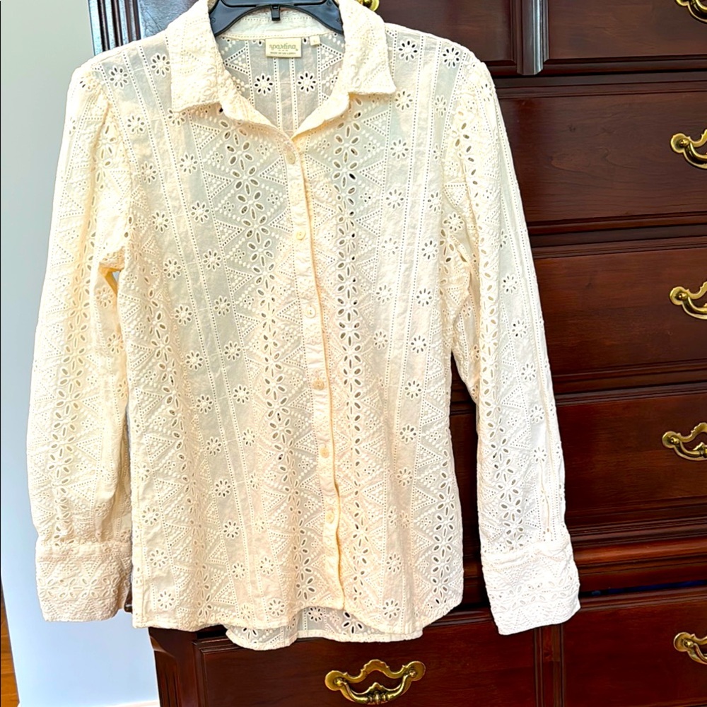 Cream Eyelet Button-Up Shirt